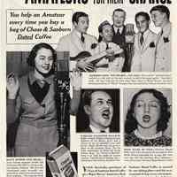 Ad, magazine (Sinatra): More Amateurs Are Awaiting Their Chance. Chase & Sanborn Dated Coffee; Major Bowes Amateur Hour radio show. McCall