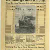 Ad, magazine: Hamburg-America Line. Direct Service of German Mail and Fast Steamships. 1904 or 1905.