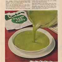 Ad, magazine: New! Lipton Green Pea Soup. (Thomas J. Lipton, Inc. Hoboken, N.J.) Good Housekeeping Magazine, Apr. 1956.