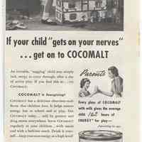 Ad, Cocomalt: If your child "gets on your nerves"... get on to Cocomalt. By R.B. Davis Co., Hoboken; in SEP, July 8, 1936.