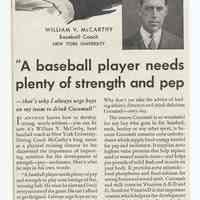 Ad, Cocomalt: A baseball player needs plenty of strength and pep... By R.B. Davis Co., Hoboken; in The American Boy?, n.d., ca. 1931-1932.