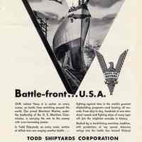 Ad, magazine: Battle-front ... U.S.A. Todd Shipyards Corporation, N.Y. (ca. 1942-1943.)