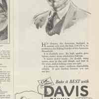 Ad, Davis Baking: Baking Powder by Preference to His Majesty, the American Husband. (cookie cutters) By R.B. Davis Co., Hoboken; in Pictorial Review, March 1927.