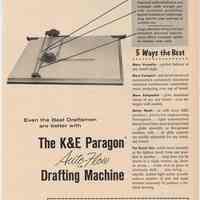 Ad for K&E Paragon Auto-Flow Drafting Machine; Civil Engineering, April 1960.