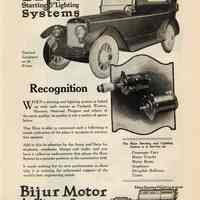 Ad, magazine: "Bijur Starting & Lighting Systems." Bijur Motor Appliance Co., Hoboken, N.J.; Motor World, Sept. 3, 1919.