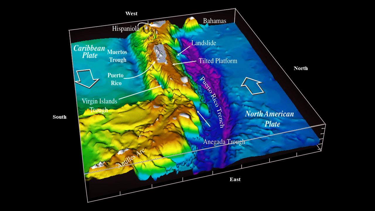 Morphology and color-shaded bathymetry of the Puerto Rico Trench | U.S ...