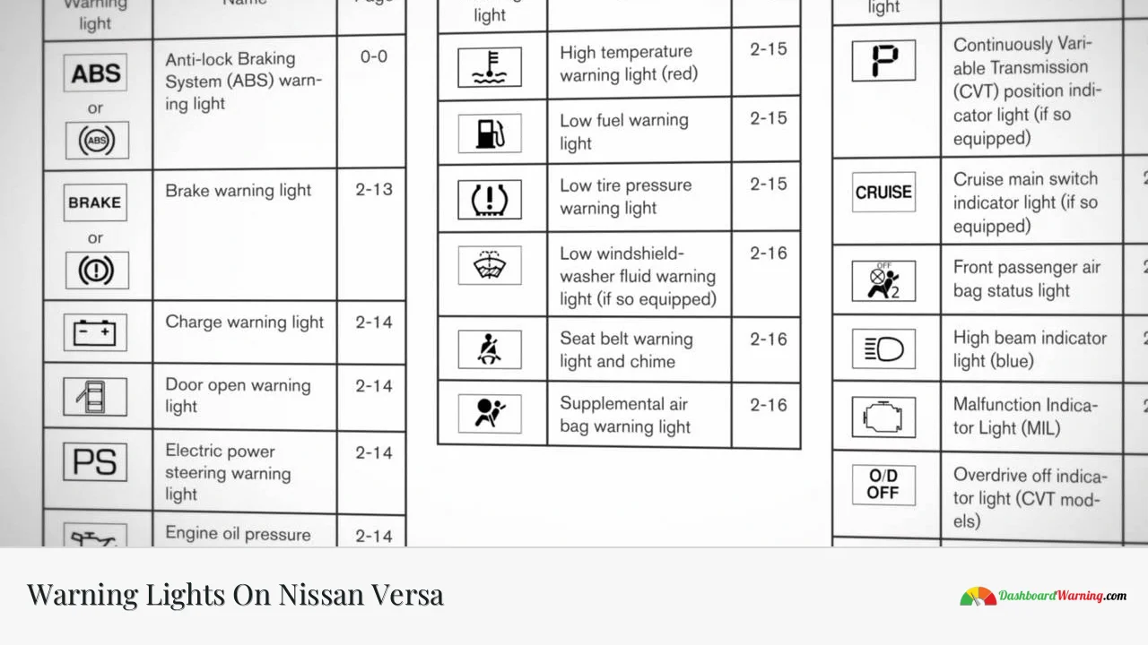 Warning Lights On Nissan Versa