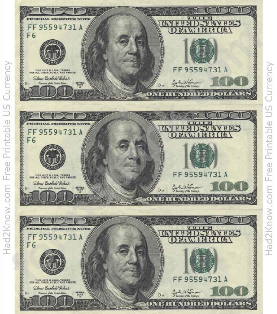 Printable 100 Dollar Bill - Printable Word Searches