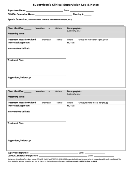 Clinical Supervision Log Template