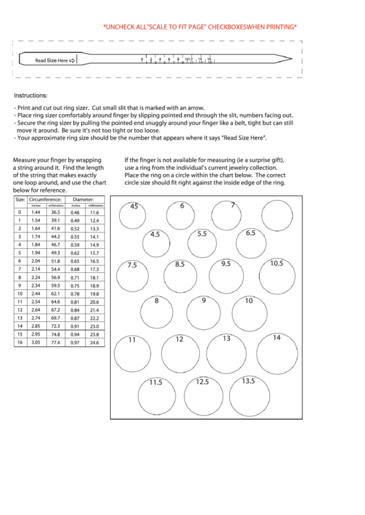 Ring Size Chart PDF