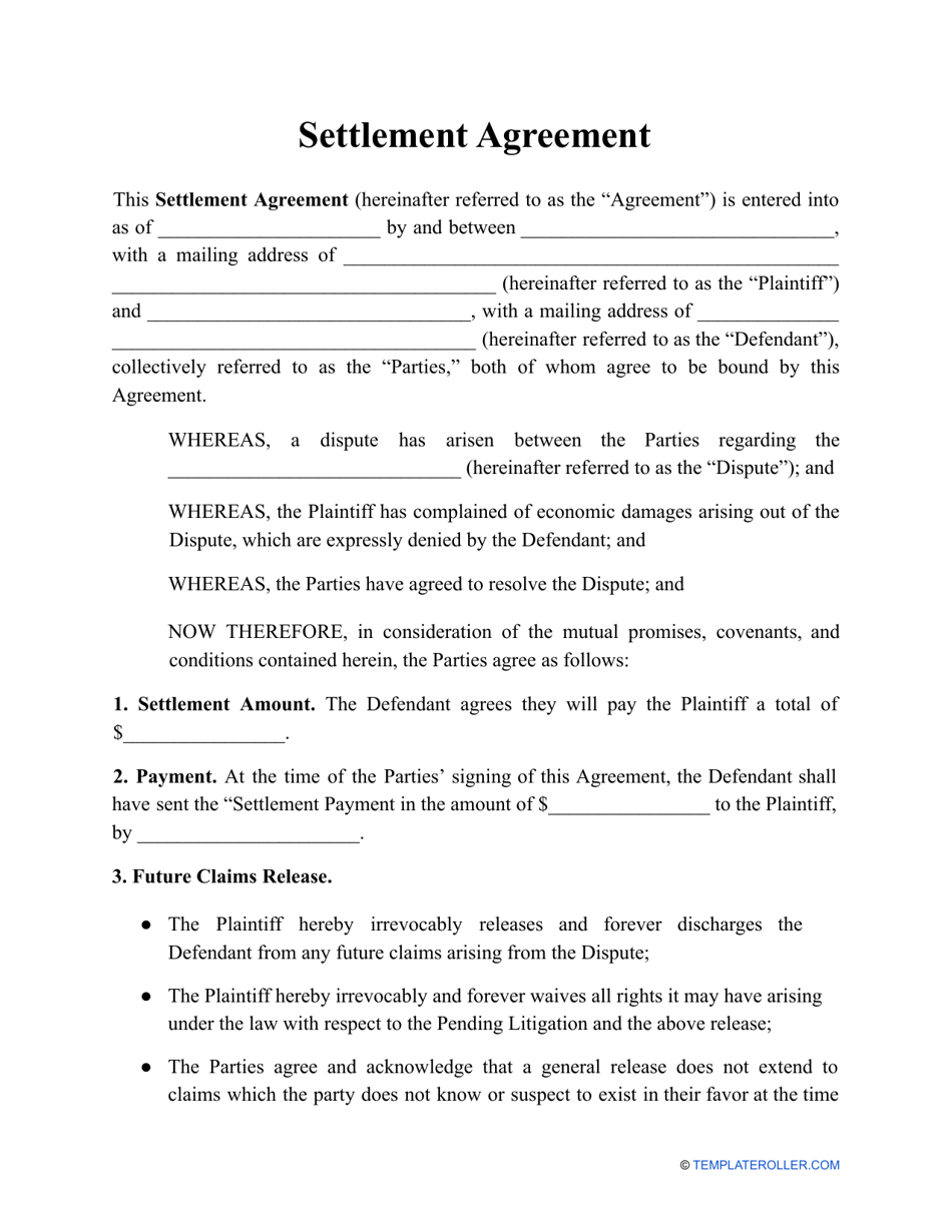 Settlement Agreement Template Download Printable PDF  Templateroller Pertaining To legal contract between two parties template