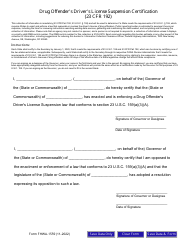 Document preview: Form FHWA-1559 Drug Offender's Driver's License Suspension Certification