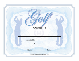 Document preview: Blue Golf Award Certificate Template