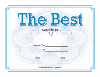 Document preview: The Best Award Certificate Template