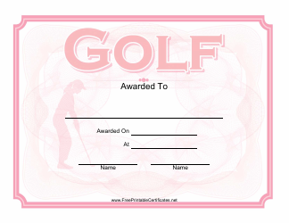 Document preview: Pink Golf Award Certificate Template