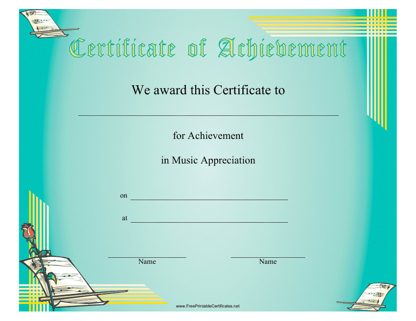 Music Appreciation Certificate of Achievement Template