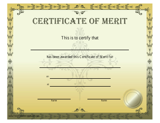 Document preview: Certificate of Merit Template - Yellow