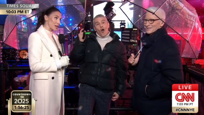 Whitney Cummings, Andy Cohen and Anderson Cooper on 'CNN New Year's Eve Live'