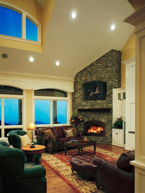 Living Room with Corner Fireplace