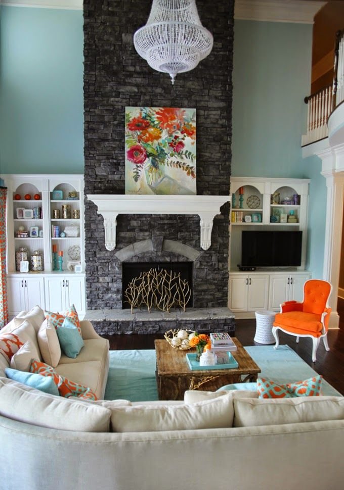 Living Room with Stone Fireplace