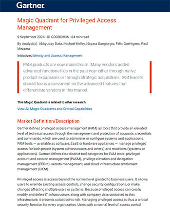 2024 Gartner Magic Quadrant for Privileged Access Management