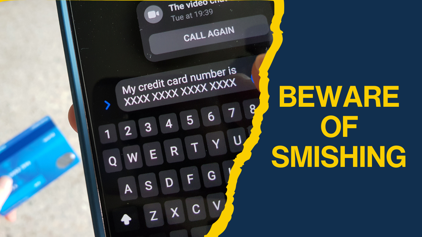 A credit card information being typed and sent in a text message