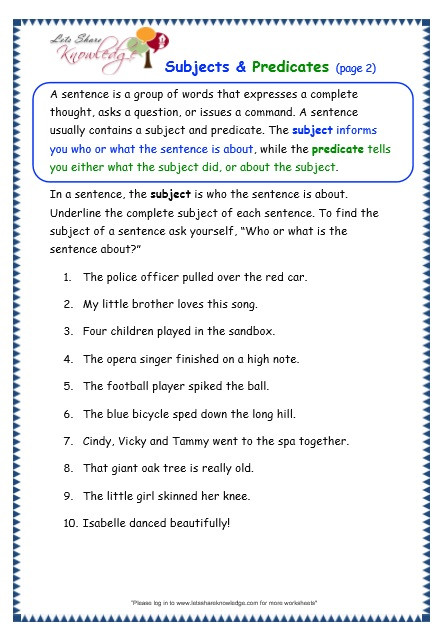 Subject Predicate Worksheet 2nd Grade Grade 3 Grammar topic 38 Subjects and Predicates Worksheets