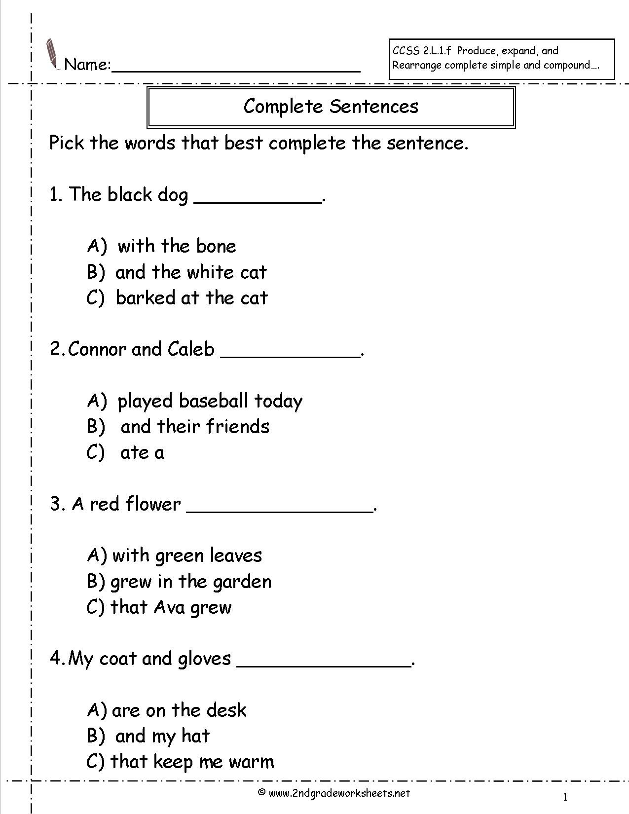 Subject Predicate Worksheet 2nd Grade Second Grade Sentences Worksheets Ccss 2 L 1 F Worksheets