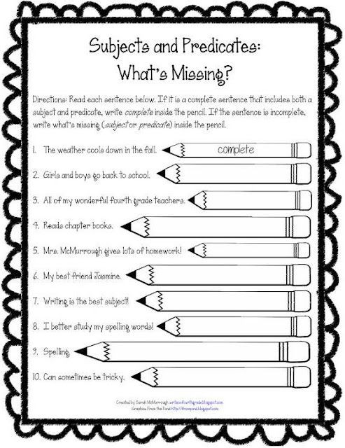 Subject Predicate Worksheet 2nd Grade Subject &amp; Predicate Freebie