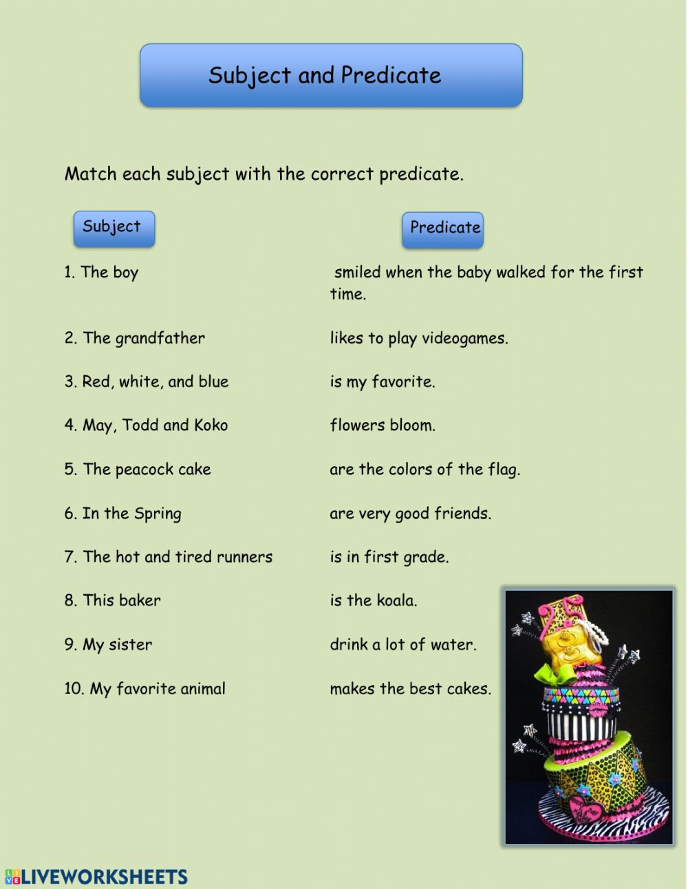 Subject Predicate Worksheet 2nd Grade Subject and Predicate Interactive Worksheet