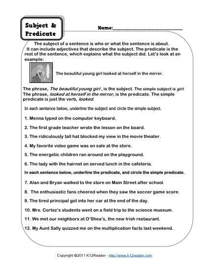 Subject Predicate Worksheet 2nd Grade Subject and Predicate Worksheets