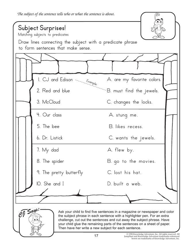 Subject Predicate Worksheet 2nd Grade Subject Surprises English Worksheet On Subject and