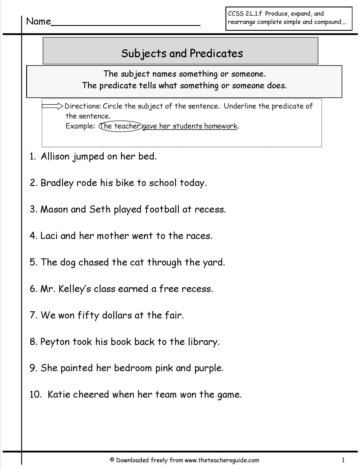 Subject Predicate Worksheet 2nd Grade What is A Sentence Lessons Tes Teach