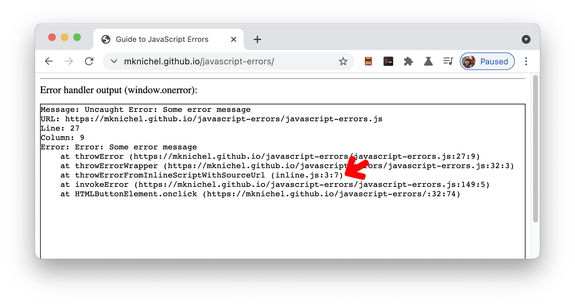 Prawidłowe zrzuty stosu błędów dla wbudowanych skryptów z #sourceURL