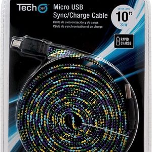 Tech 361 10 FT Micro USB Sync/Charge Cable (Black and Green) Brand: tech 361