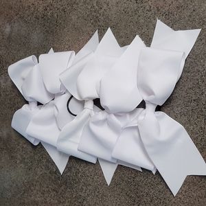 Cheer bows, white ribbon, 3" thick, approximately 8" wide after tied.