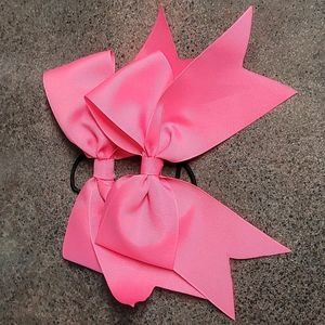 Cheer bows, pink ribbon, 3" thick, approximately 8" wide after tied.