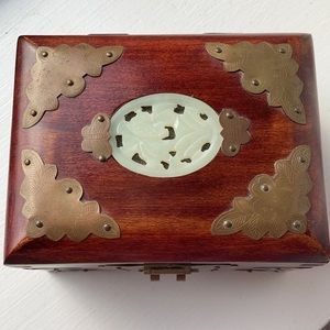 Vintage Shanghai Chinese rosewood & jade jewelry box