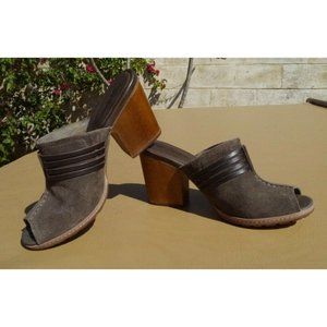 Timberland Brown Suede Open Toe Mules Shoes Block Heel Boho Hippie Women's 9.5