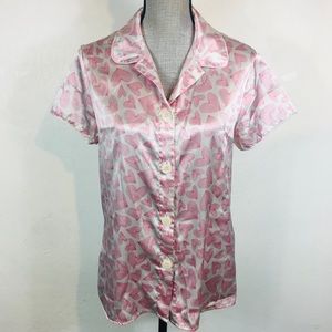 Vintage Y2K Adonna Size Medium M Heart Print Pajama Top Button Down Shirt Retro