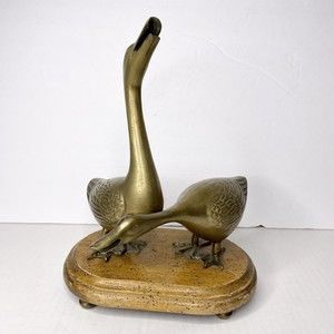 Vintage Pair of Solid Brass Geese Mid Century Modern Brass Figurines Statues