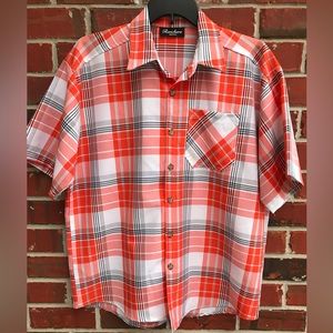 Ranchero Mens Short Sleeve Button Down Orange Plaid Shirt. Size XL