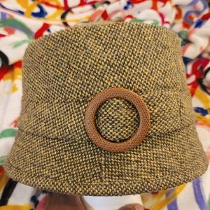 Jennifer Lopez Bucket Hat Tweed Wool Blend Green Gray Yellow