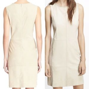 Vince Dress Leather Suede Sheath Sleeveless Dress Size 4 Cream Colored