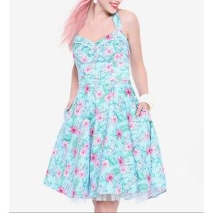 Hot Topic Blue Floral Tiki Swing Dress Size Small