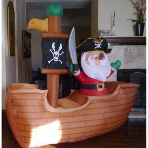 Christmas Santa Pirate Ship Airblown Inflatable Decor Outdoor Light Lawn Holiday