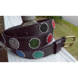 Belt Beaded Circles Handmade Masaai Maasai Masai leather Sz 35 (34" - 38")