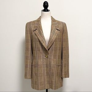 Escada Margaretha Ley Wool Blend Plaid Blazer 38 Ivory Brown Metallic Gold