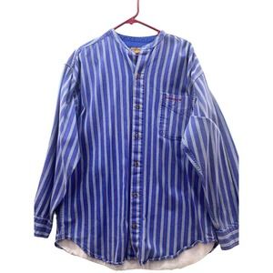 Vintage WATSONS HEAVIES Mens M/L Long Sleeve Striped Button Down Denim Shirt