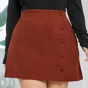 Plus Button Front Corduroy Mini Skirt